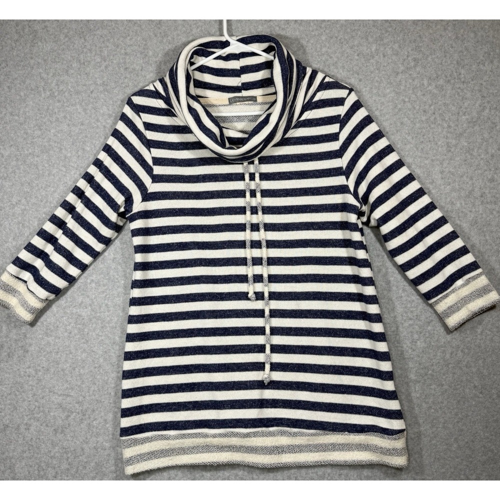 Loveappella Sweatshirt Women's Size‎ Small Navy Stripe Funnel Neck French Terry